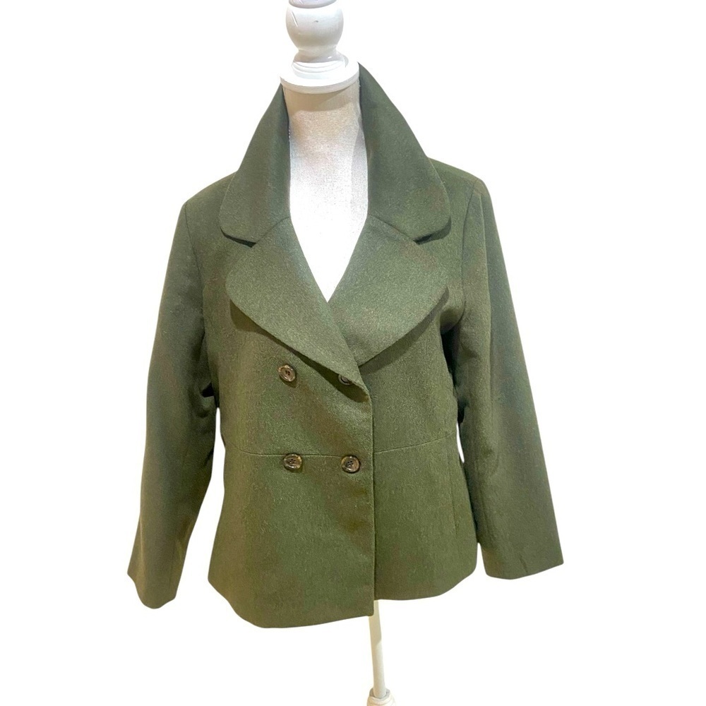 Talbots soft wool pea coat jacket olive lined notched round collars size 10p